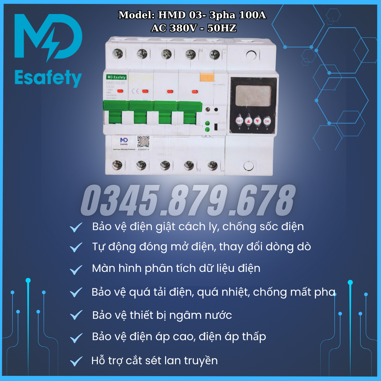 Thiết bị chống sốc điện cách ly 3P MD Esafety model HMD 03-3P , dòng định mức 100A