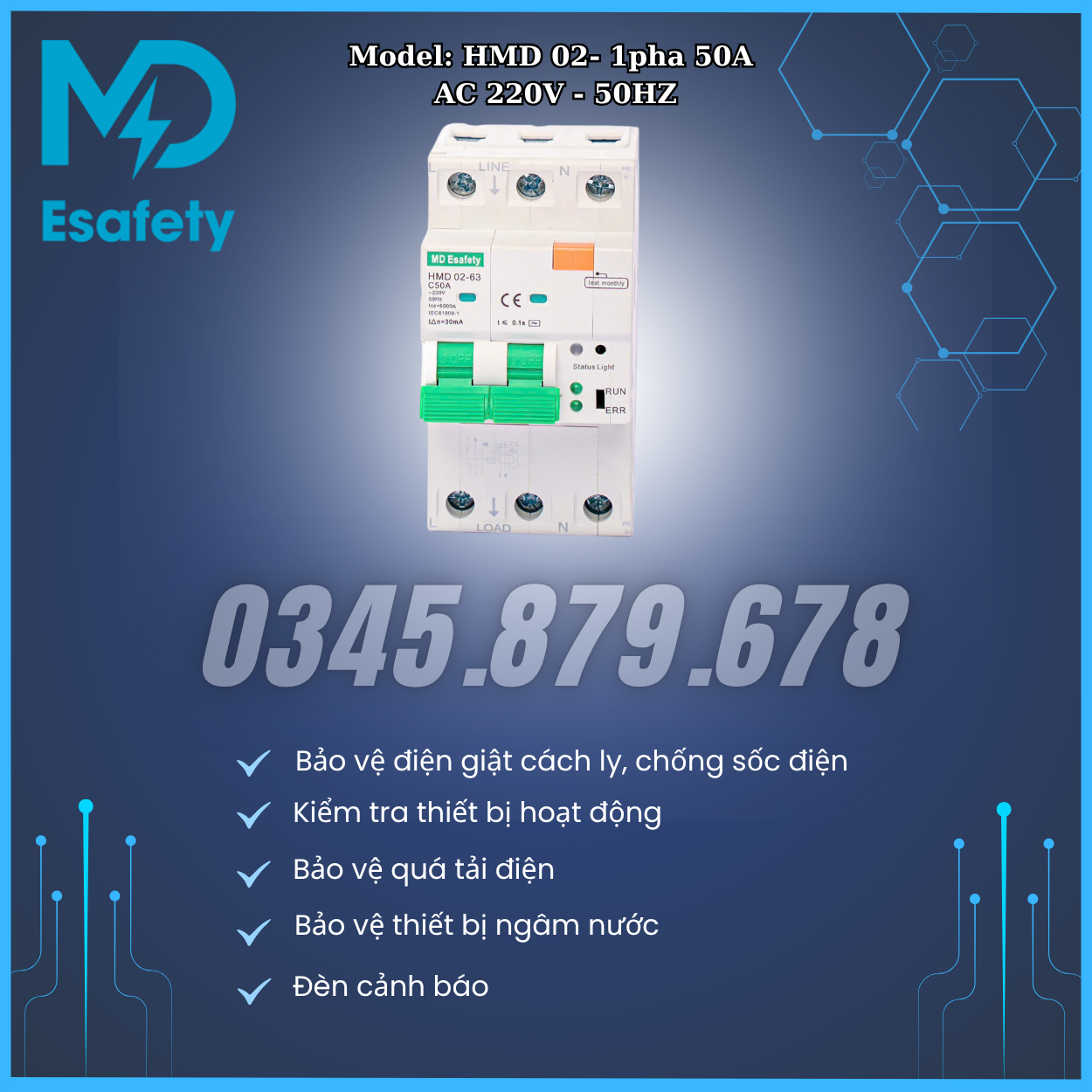 Chống sốc điện cách ly 1P MD Esafety model HMD 02